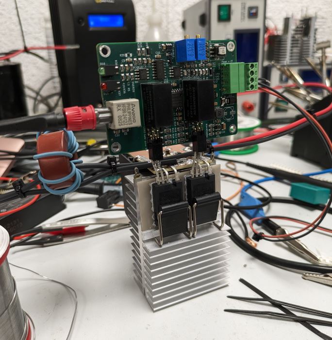 the APWM board soldered straight onto the bridge, gate pins into female headers
