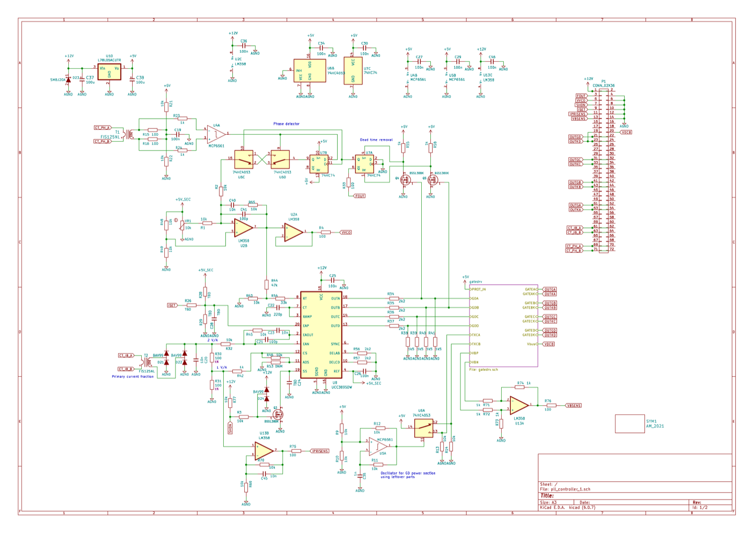 PSFB controller schematic (KiCad, 2022)