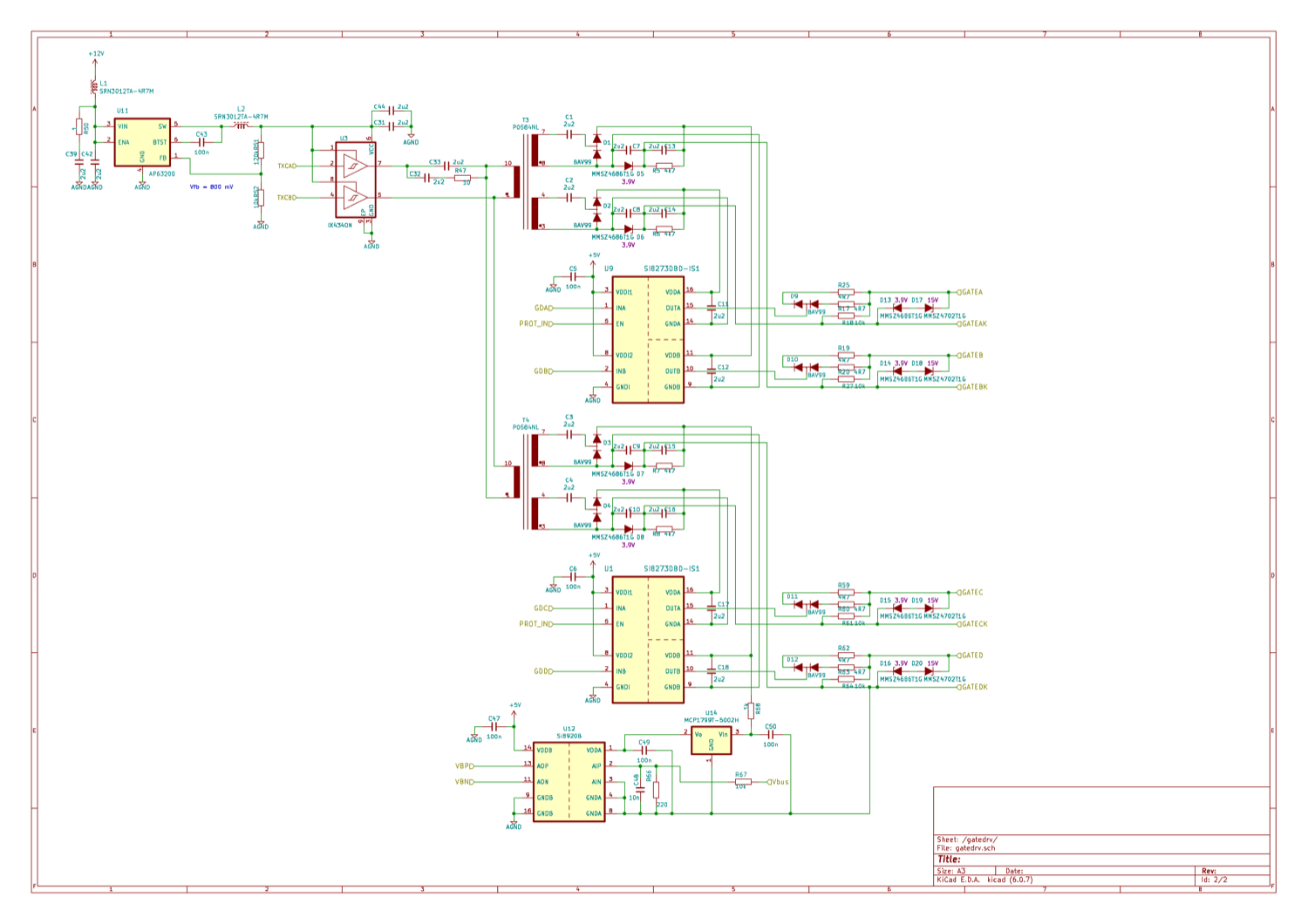 gate-drive schematic (KiCad, 2022)