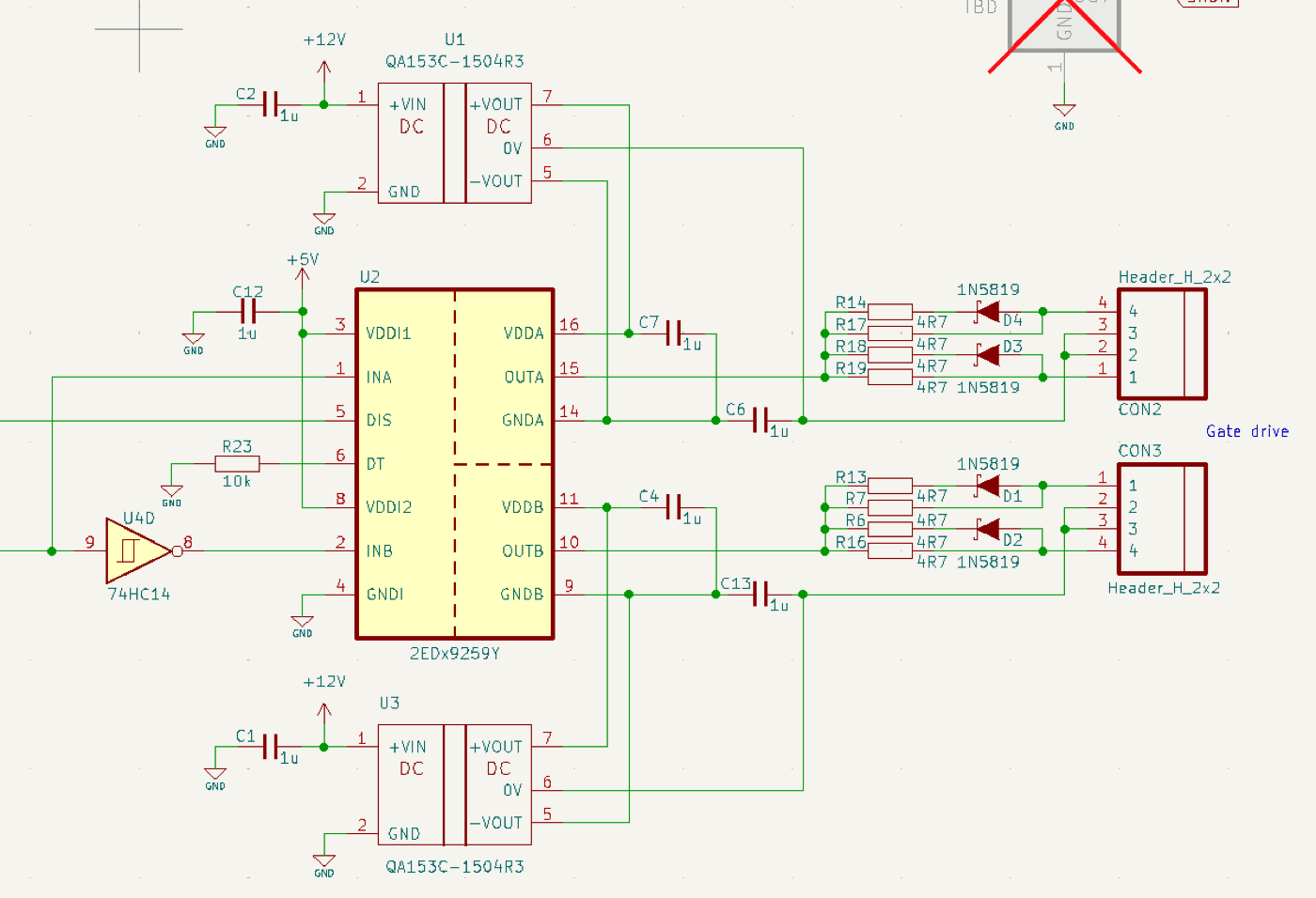 isolated gate-drive schematic (KiCad, 2024)