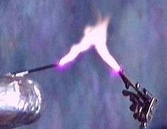 a ground strike arching upward in its own heat