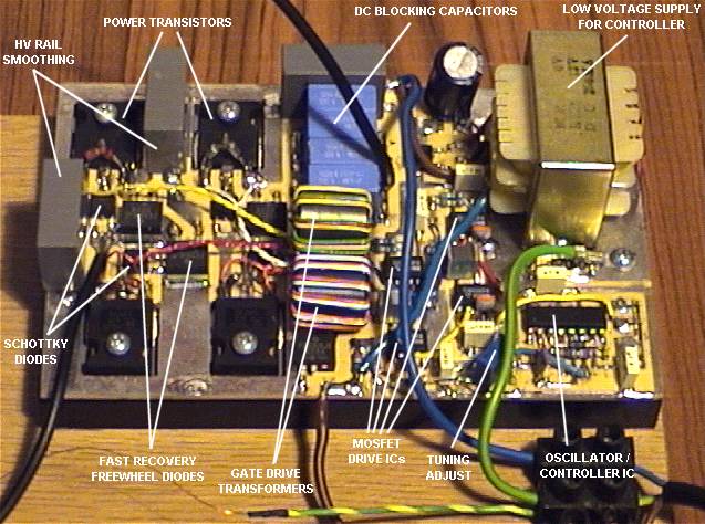 the H-bridge driver board, annotated by its builder