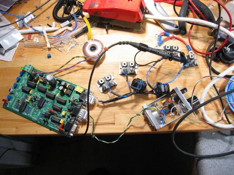 populated driver PCB with IGBT modules and the current-sense toroid